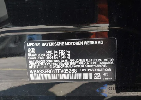 2026 BMW 430I Gran Coupe xDrive z USA, uszkodzony, nr VIN WBA33FB01TFV85268